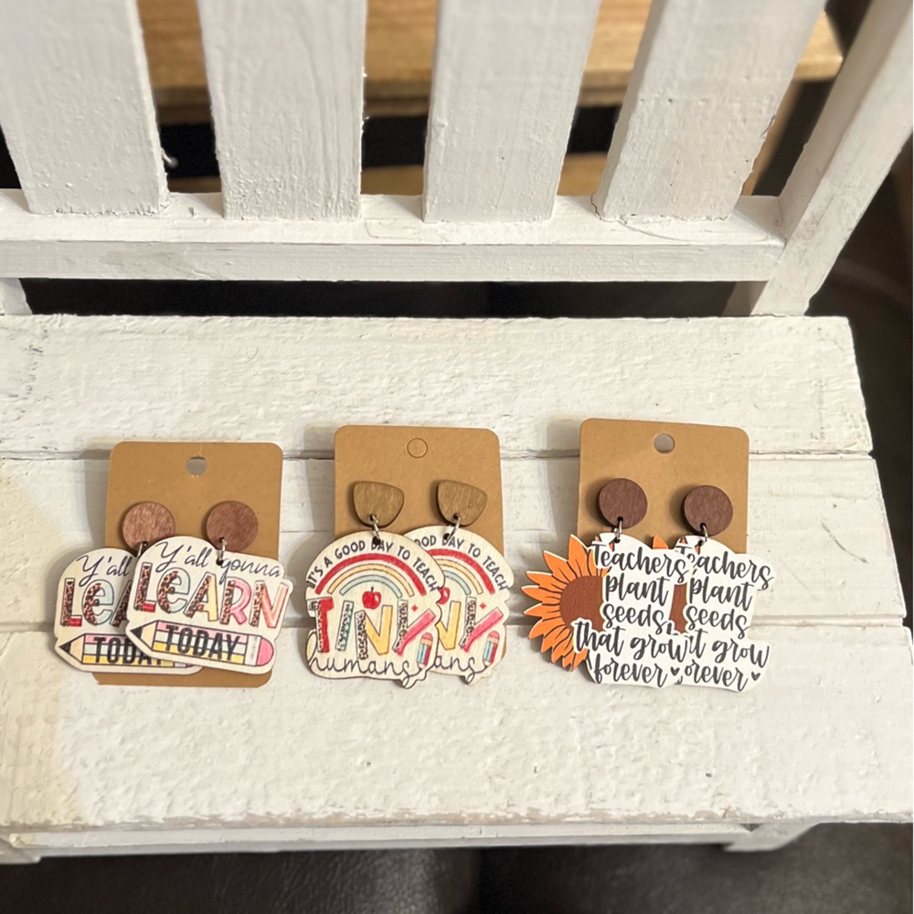 Teacher wooden earrings bundle